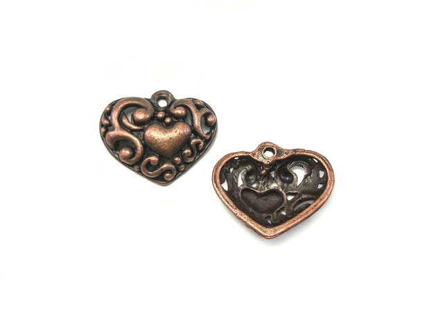 Charm inima, finisaj cupru antichizat, 21x18 mm (cod 9-172)