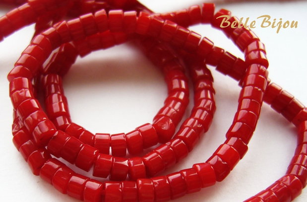 Coral rosu inchis heishi aprox 2x3 mm (10 bucati)