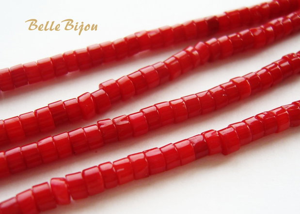 Coral rosu inchis heishi aprox 2x3 mm (10 bucati)