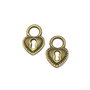 Charm inima/lacat, finisaj bronz, 17x12 mm (cod 9-236)