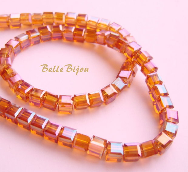 (10b) Cristale sticla cub orange cu efect AB aprox 5.5x5.5x5.5 mm