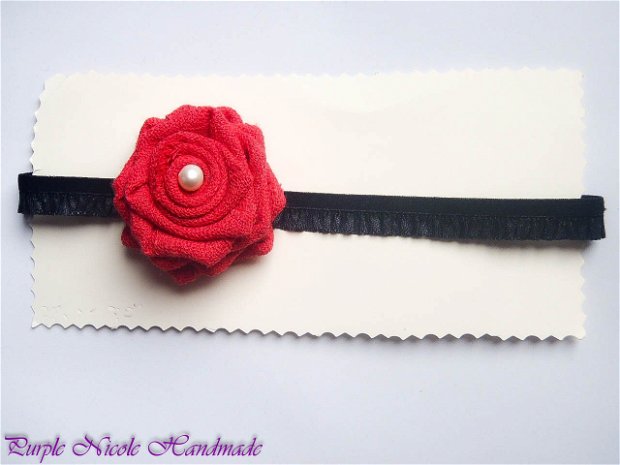 Bentita Red Rose - trandafir textil, perla alba naturala