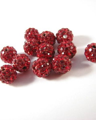 2144 - 6buc Margele shamballa, 8mm, rosu rubin