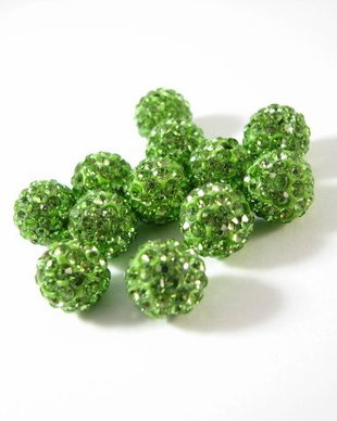2155 - 6buc Margele shamballa, 10mm, verde peridot