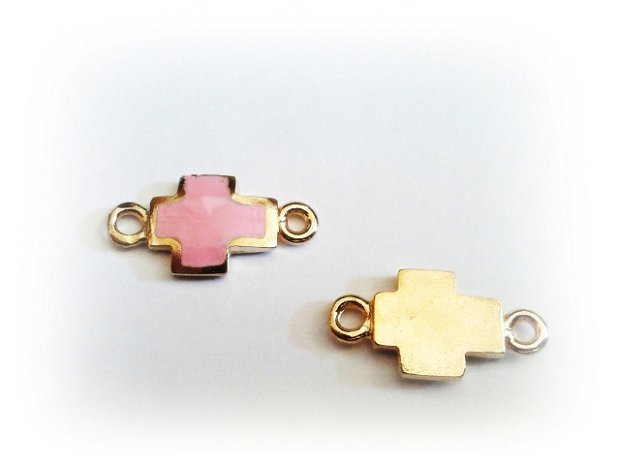 1b Link auriu &#039;&#039; pink cross &#039;&#039; 11 x 22mm