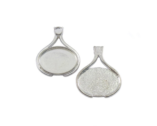 Baza cabochon, finisaj argintiu, 35x30 mm (cod 3-19)