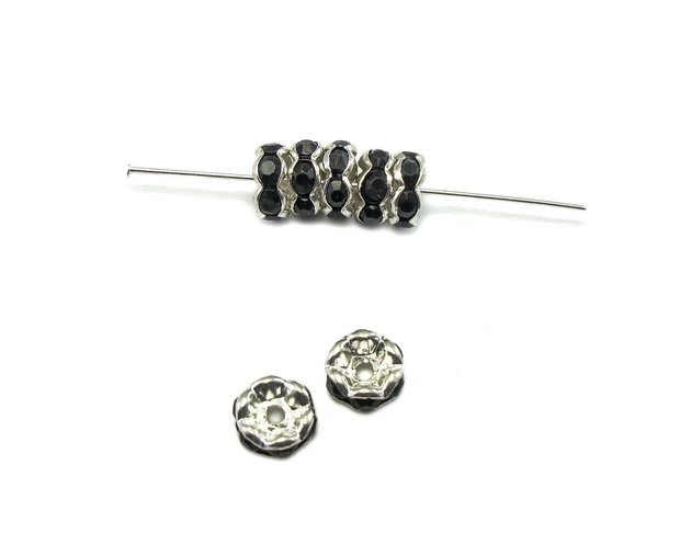Distantier argintiu cu rhinestone negru, 6 mm (cod 7-78)