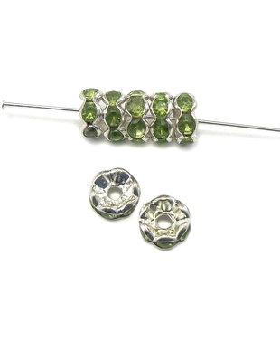 Distantier argintiu cu rhinestone verde crud, 6 mm (cod 7-84)