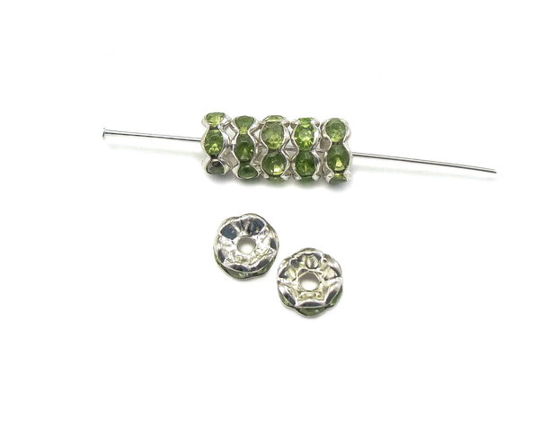 Distantier argintiu cu rhinestone verde crud, 6 mm (cod 7-84)