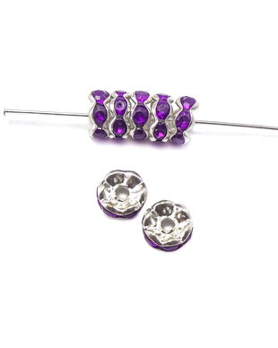 Distantier argintiu cu rhinestone mov inchis, 6 mm (cod 7-86)