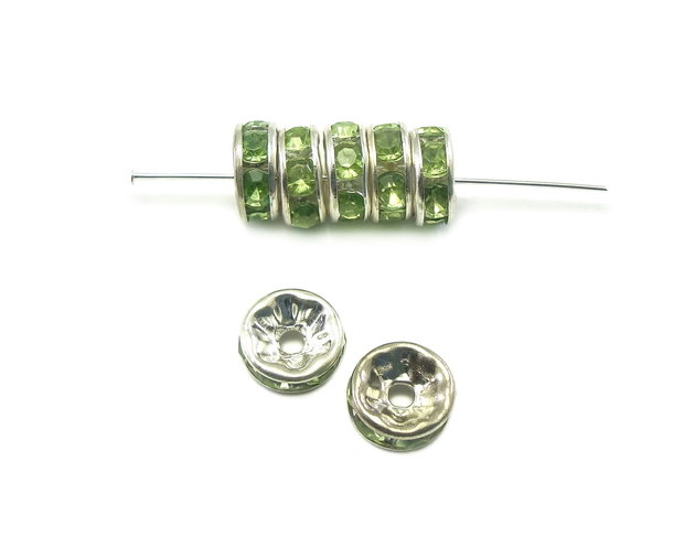 Distantier argintiu cu rhinestone verde crud, 8 mm (cod 7-88)