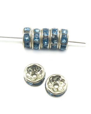 Distantier argintiu cu rhinestone bleu, 8 mm (cod 7-89)