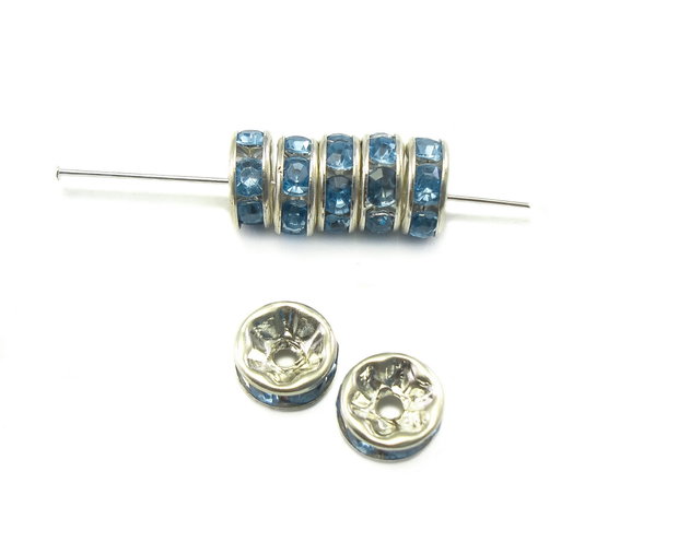 Distantier argintiu cu rhinestone bleu, 8 mm (cod 7-89)