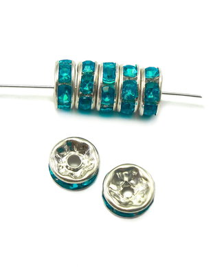 Distantier argintiu cu rhinestone albastru, 8 mm (cod 7-90)