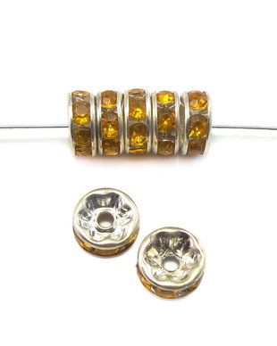 Distantier argintiu cu  rhinestone galben auriu, 8 mm (cod 7-91)