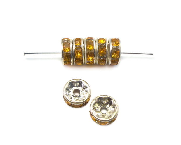 Distantier argintiu cu rhinestone galben auriu, 8 mm (cod 7-91)