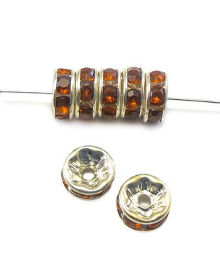 Distantier argintiu cu  rhinestone cognac, 8 mm (cod 7-92)