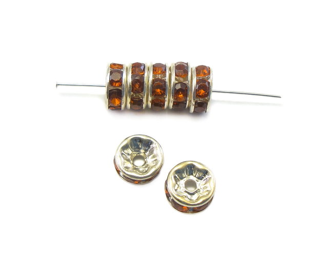 Distantier argintiu cu rhinestone cognac, 8 mm (cod 7-92)