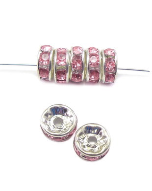 Distantier argintiu cu  rhinestone roz, 8 mm (cod 7-93)