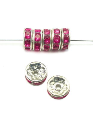 Distantier argintiu cu  rhinestone roz intens, 8 mm (cod 7-94)