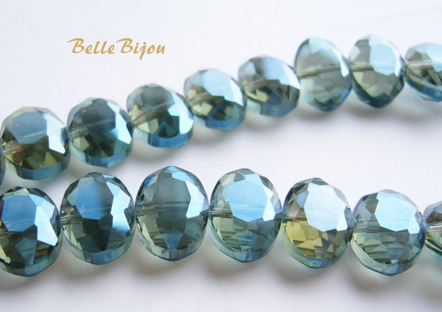 Pastile ovale gri-bleu din sticla microfatetata aprox 12x9x6.5 mm