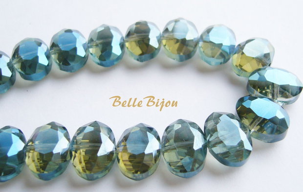 Pastile ovale gri-bleu din sticla microfatetata aprox 12x9x6.5 mm