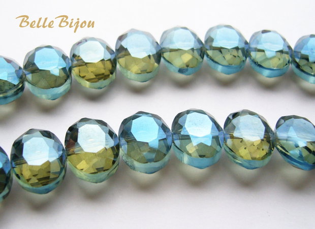 Pastile ovale gri-bleu din sticla microfatetata aprox 12x9x6.5 mm
