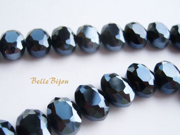 Pastile ovale imitatie hematit din sticla microfatetata aprox 12x9x6.5 mm
