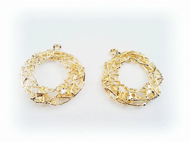 1b Pandantiv / link  placat aur rhinestone 22 x20 mm