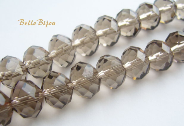 Cristale fatetate de sticla gri (imitatatie cuart fumuriu) 10x7 mm