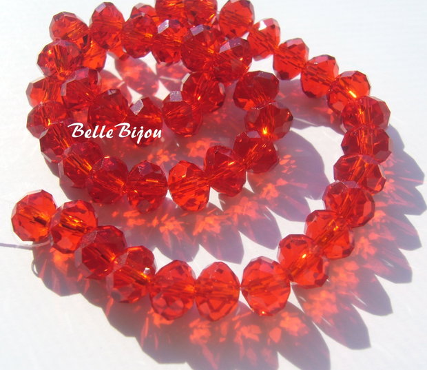 Cristale fatetate de sticla rosii 8x6 mm (10 bucati)