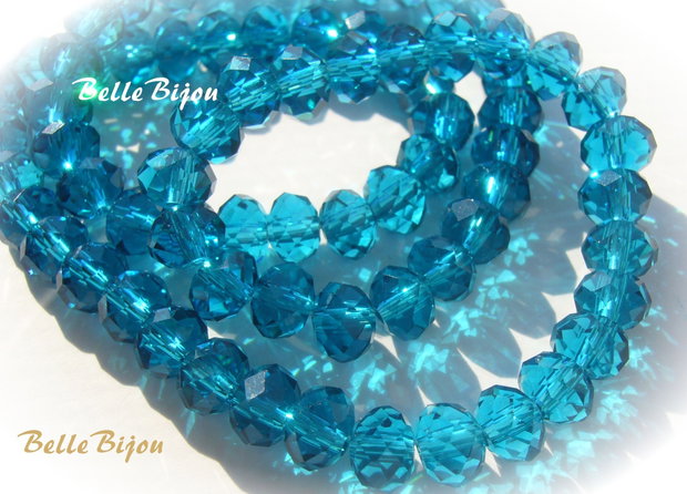 (10b) Cristale fatetate de sticla albastru marin 6x4 mm