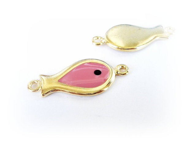 1b Link auriu, pink fish 35 x 15mm (GPLAK 088)