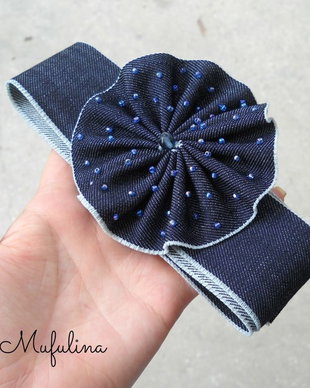 Bentita Denim cu margelute- redus de la 15 lei