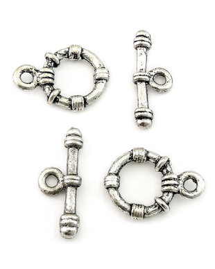 Inchizatoare tip toggle, argintiu antichizat, 21x16 mm + 24x9 mm (cod 13-112)
