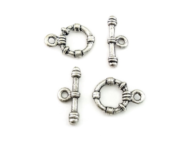 Inchizatoare tip toggle, argintiu antichizat, 21x16 mm + 24x9 mm (cod 13-112)