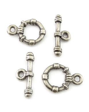 Inchizatoare tip toggle, argintiu inchis antichizat, 21x16 mm + 24x9 mm (cod 13-113)