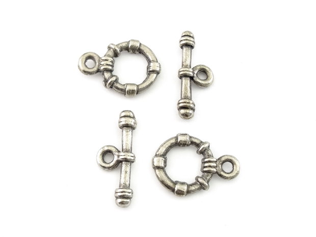 Inchizatoare tip toggle, argintiu inchis antichizat, 21x16 mm + 24x9 mm (cod 13-113)