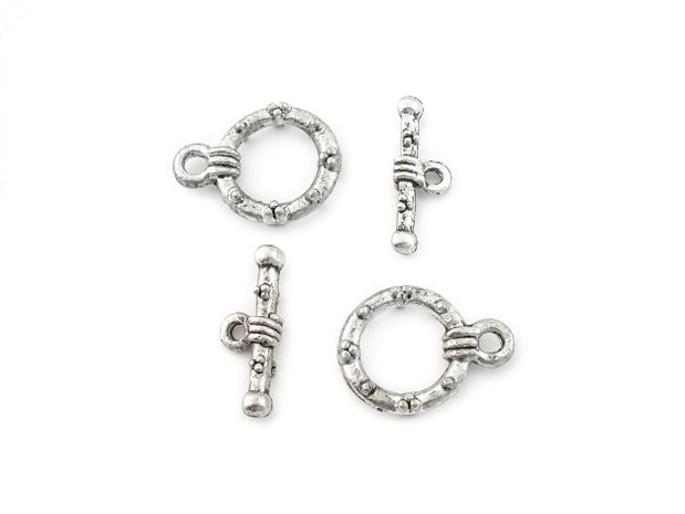 Inchizatoare tip toggle, argintiu antichizat, 19x14 mm + 19x7 mm (cod 13-114)