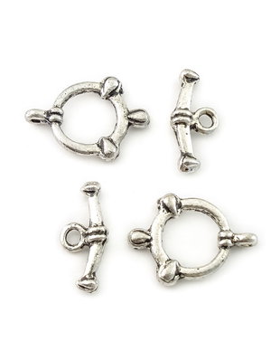 Inchizatoare tip toggle, argintiu antichizat, 21x15 mm + 18x8 mm (cod 13-115)