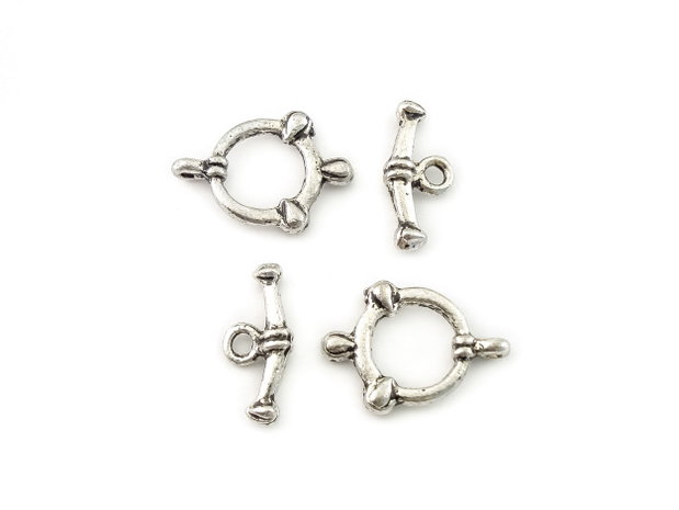 Inchizatoare tip toggle, argintiu antichizat, 21x15 mm + 18x8 mm (cod 13-115)