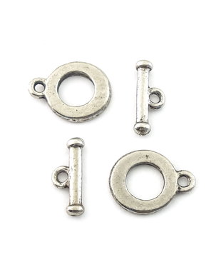 Inchizatoare tip toggle, argintiu antichizat, 17x13 mm + 16,5x7 mm (cod 13-116)