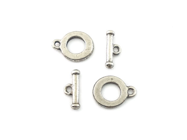 Inchizatoare tip toggle, argintiu antichizat, 17x13 mm + 16,5x7 mm (cod 13-116)