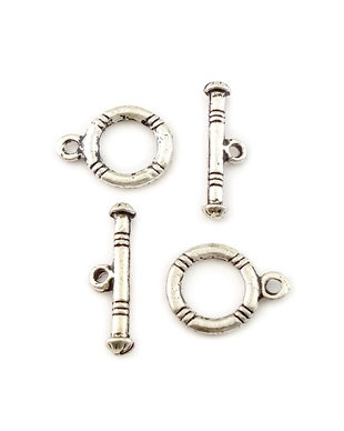 Inchizatoare tip toggle, argintiu antichizat, 16x12 mm + 20x6 mm (cod 13-117)
