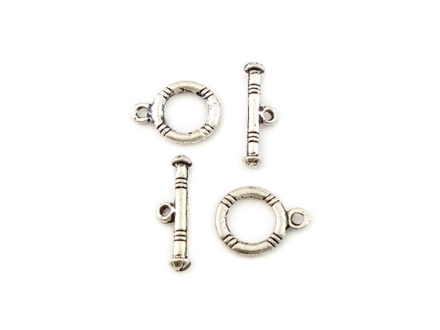 Inchizatoare tip toggle, argintiu antichizat, 16x12 mm + 20x6 mm (cod 13-117)