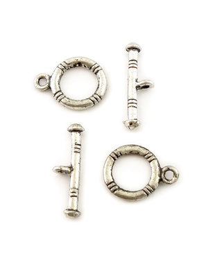 Inchizatoare tip toggle, argintiu antichizat, 16x12 mm + 20x6,5 mm (cod 13-118)