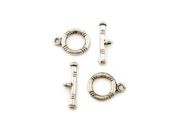 Inchizatoare tip toggle, argintiu antichizat, 16x12 mm + 20x6,5 mm (cod 13-118)