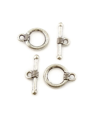 Inchizatoare tip toggle, argintiu antichizat, 15,5x12 mm + 20x8 mm (cod 13-119)