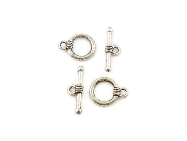 Inchizatoare tip toggle, argintiu antichizat, 15,5x12 mm + 20x8 mm (cod 13-119)