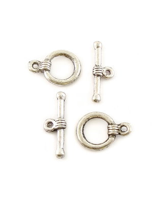 Inchizatoare tip toggle, argintiu antichizat, 15,5x11 mm + 19x6,5 mm (cod 13-120)